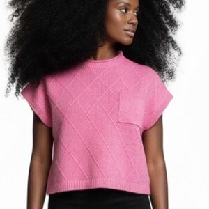 Peach Love Pink Knit Short Sleeve Sweater New